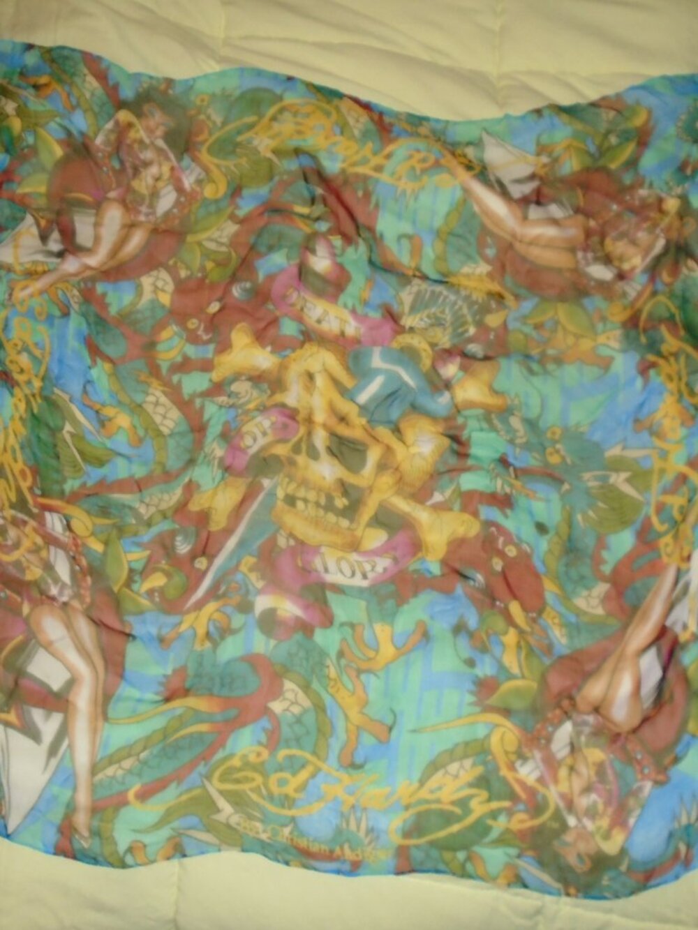 NEW CHRISTIAN AUDIGIER ED HARDY SKULL DEVIL WOMAN DEATH OR GLORY SILK HAIR SCARF